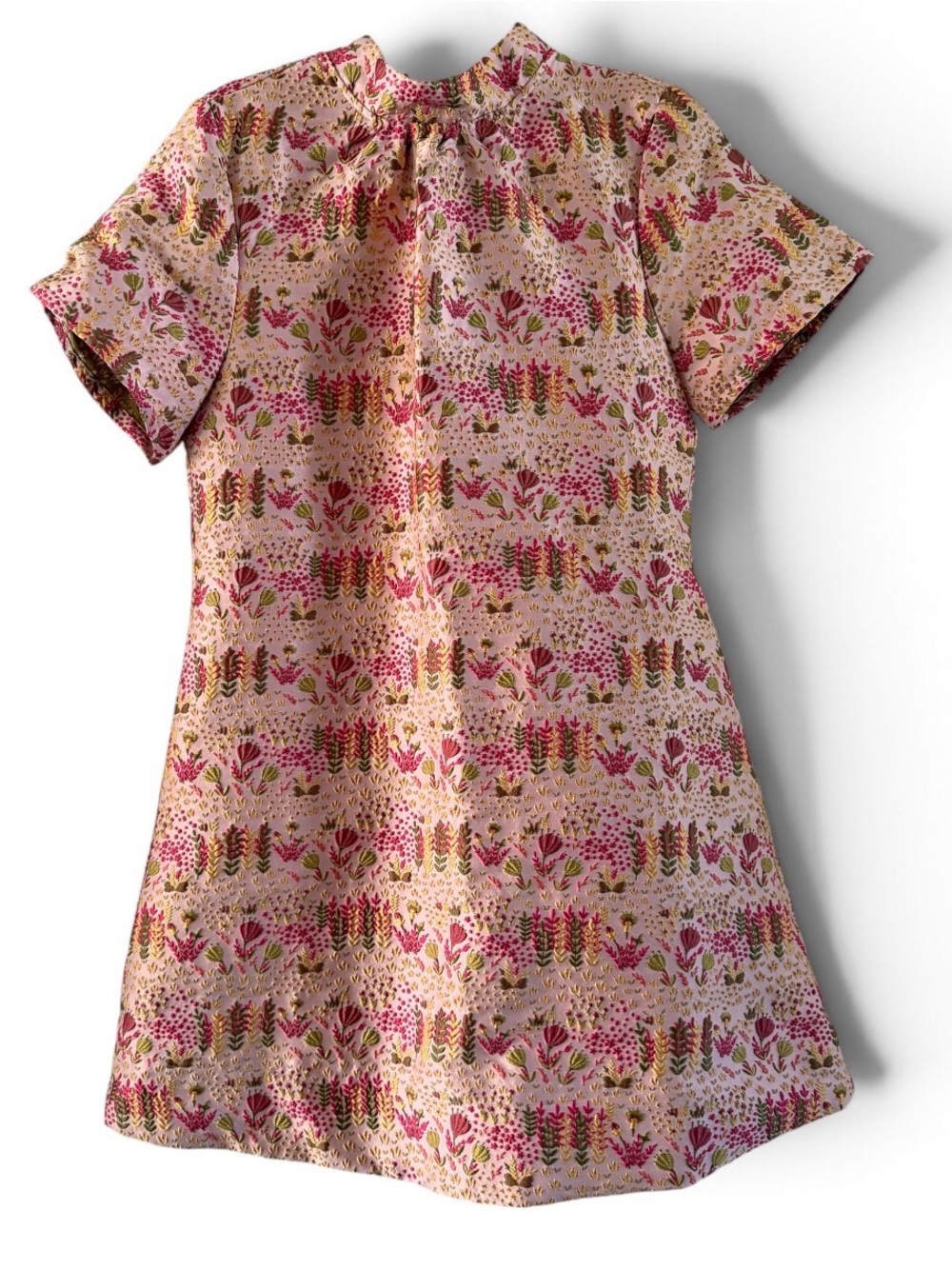 THML Jamie Womens Pink Floral Shift Dress Tie Neck Short Sleeve M Textured Mini